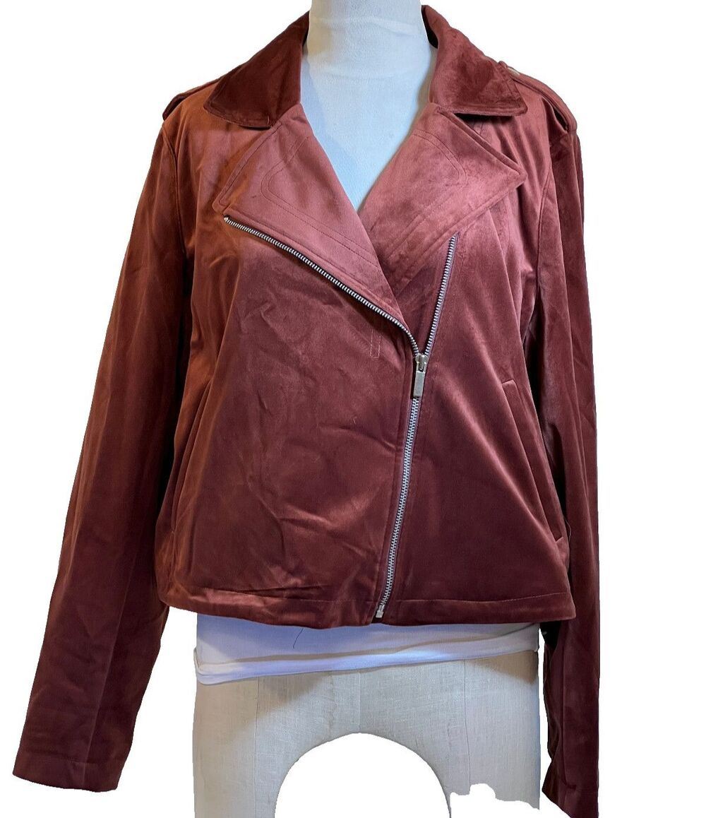 LC Lauren Conrad Women’s Rust Red Faux Suede Asymmetrical Moto Jacket Size XL